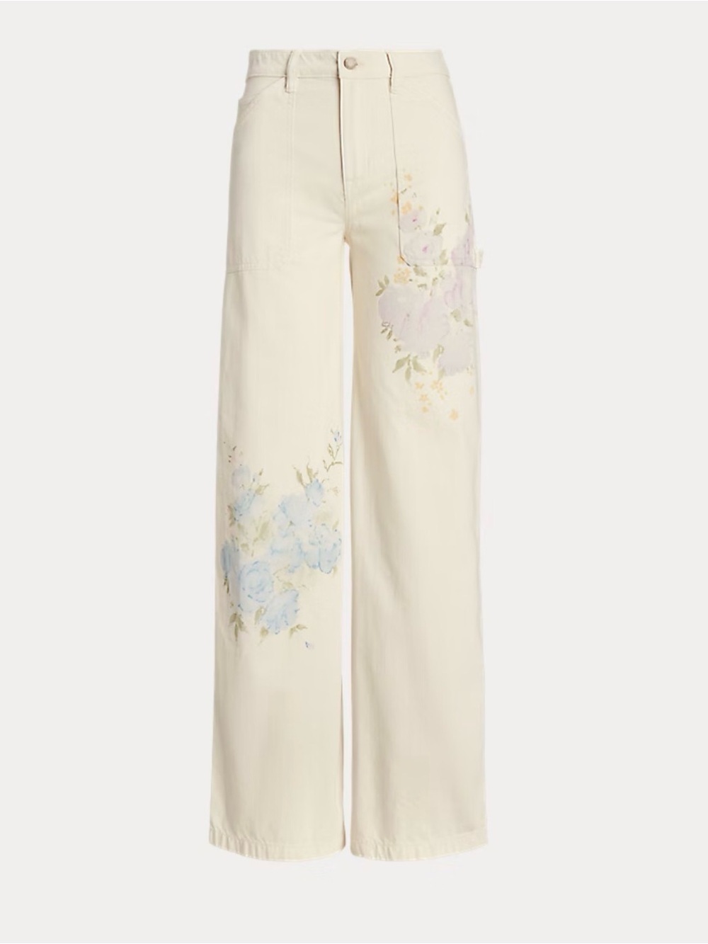 Ralph Lauren Women's Cream Wide-Leg Jeans with Pastel Floral Print
